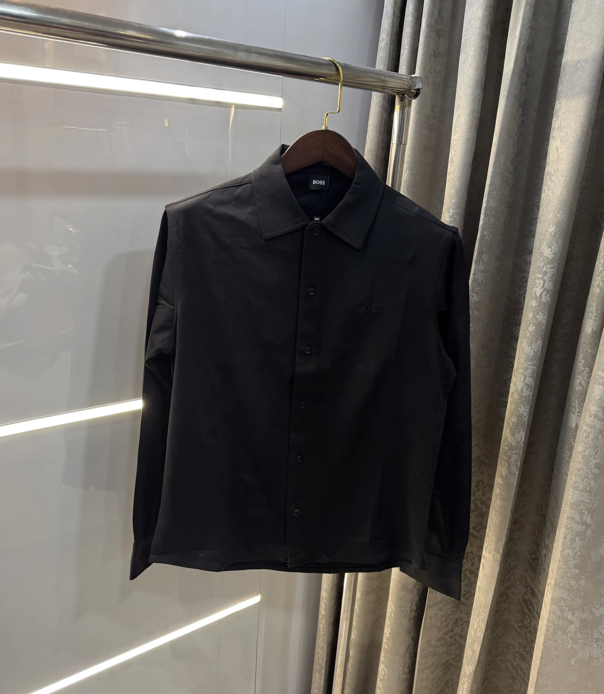 Hu-go Bo-ss Inspired Black Embroidery Logo Imported Shirt