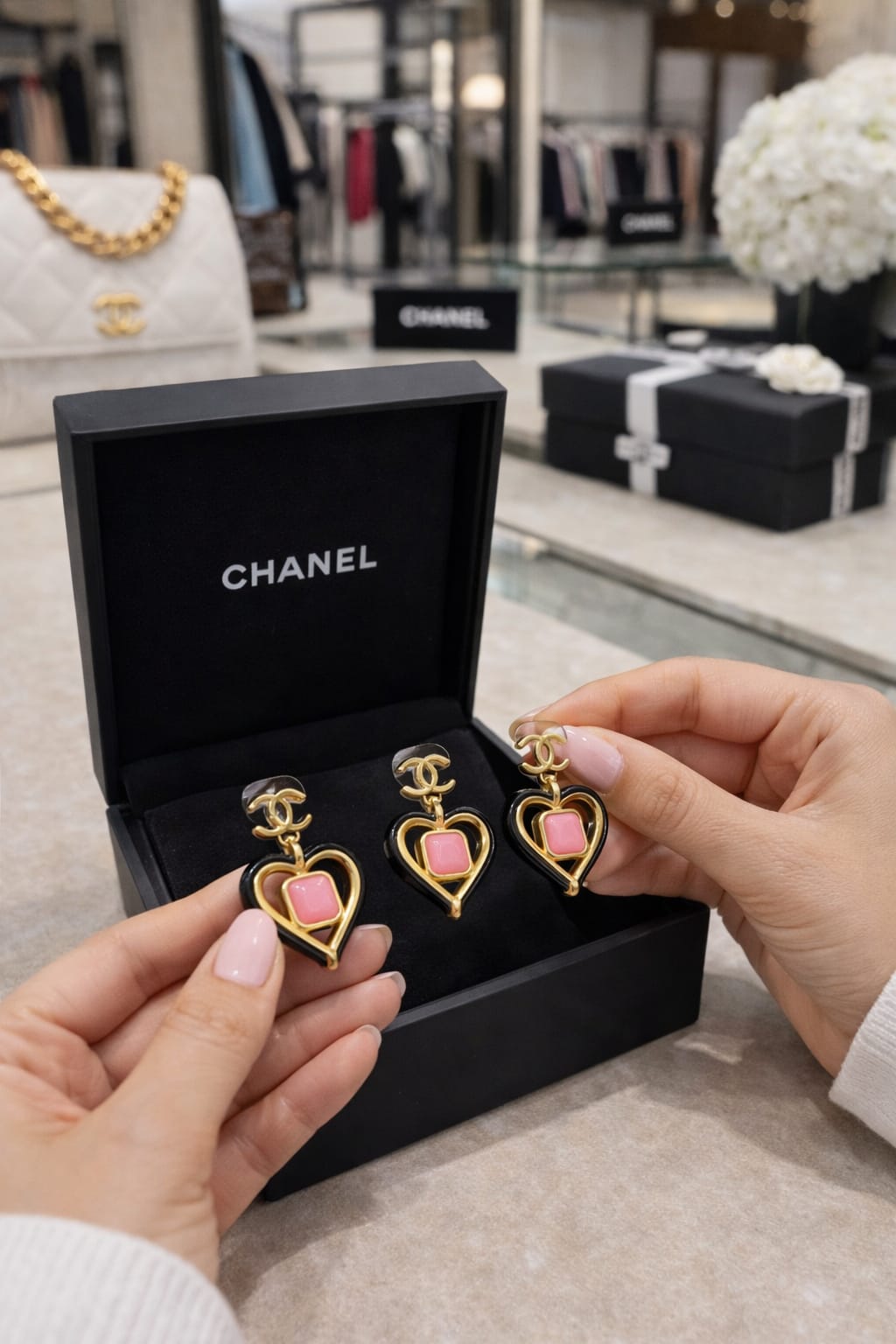 Ch-a-nel Heart Drop Earrings