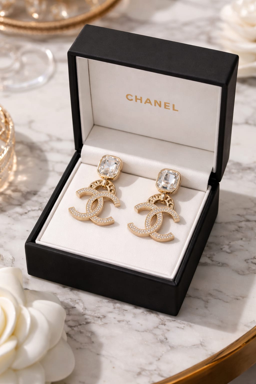 Cha-nel Crystal Drop Earrings