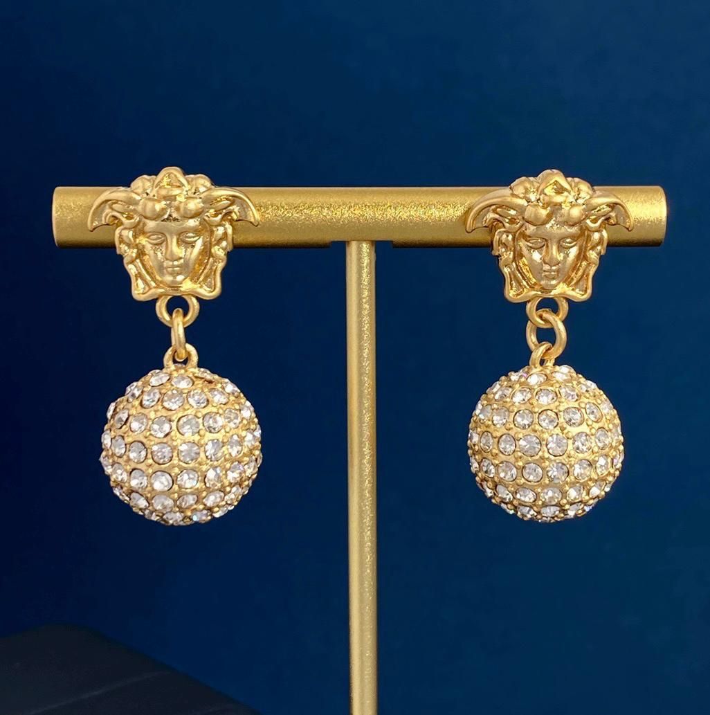 Ver-sa-ce Medusa Diamond Ball Earrings