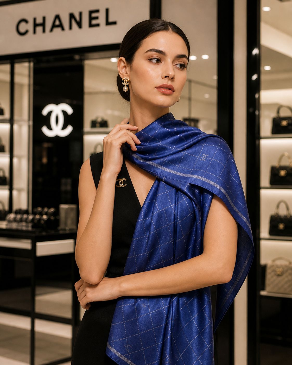 Cha-nel Blue floral Shimmer Stole – Premium Semi Cotton Silk Blend