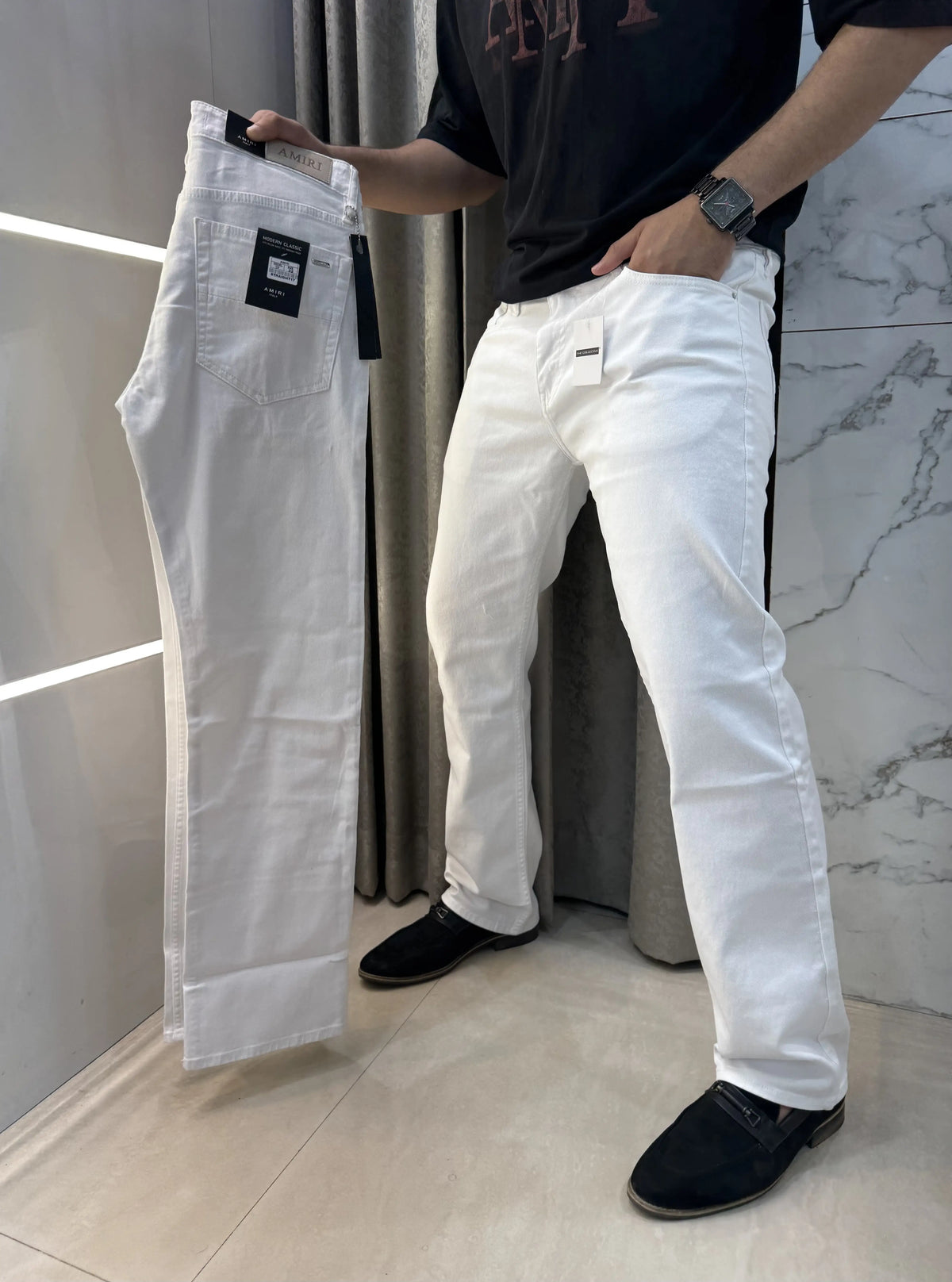 A-MI-RI Inspired White Imported Premium Straight Fit Denim