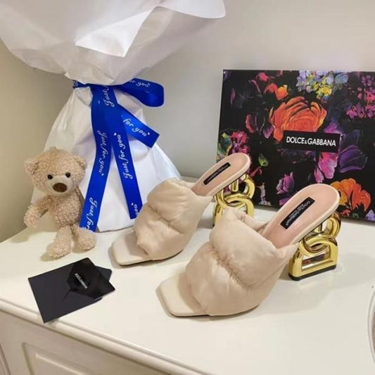 D&G High heel Gold Clothes Sandals With OG Box & Carry Bag