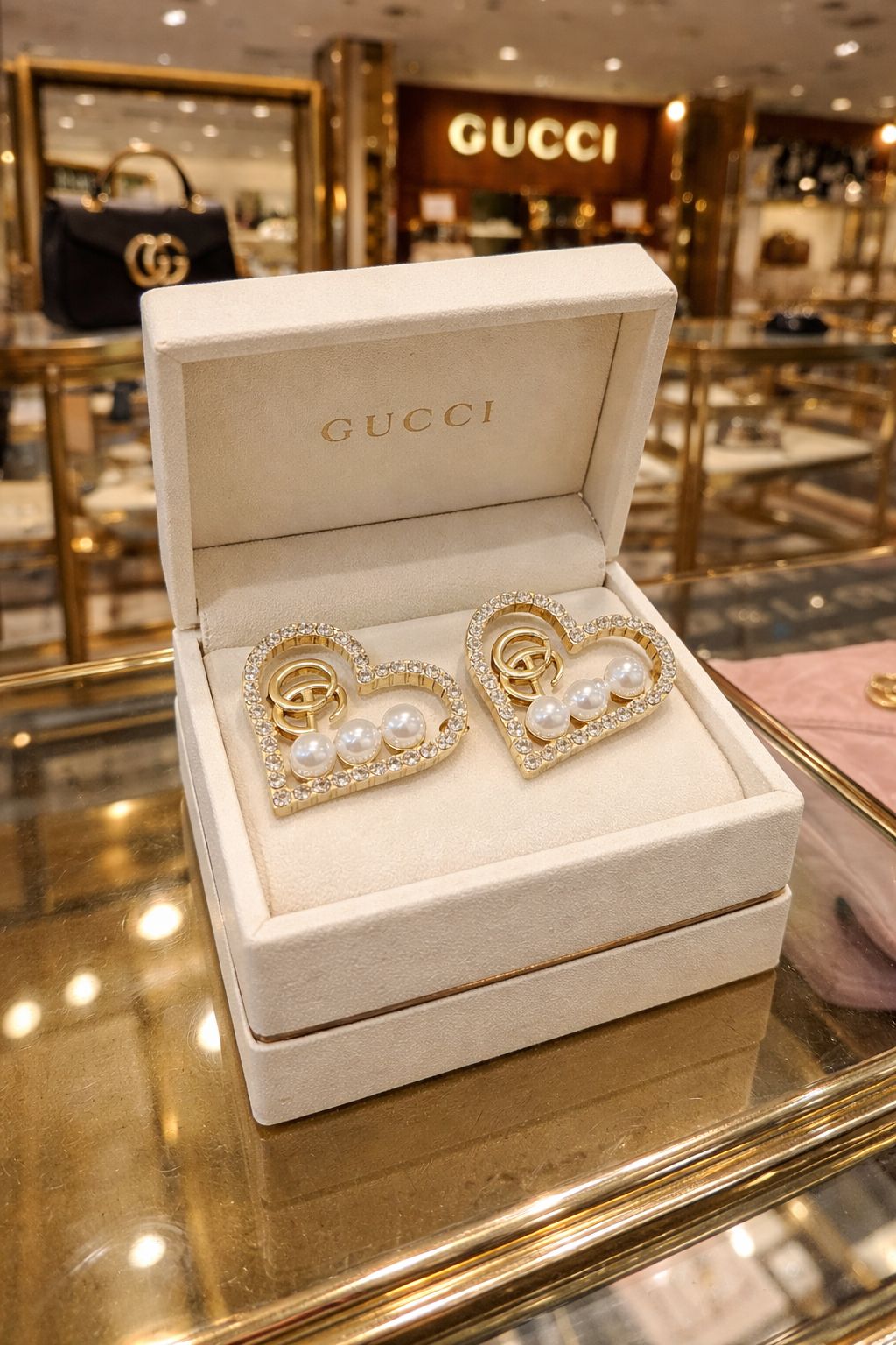 Gu-cc-i Heart Pearl Luxury Earrings