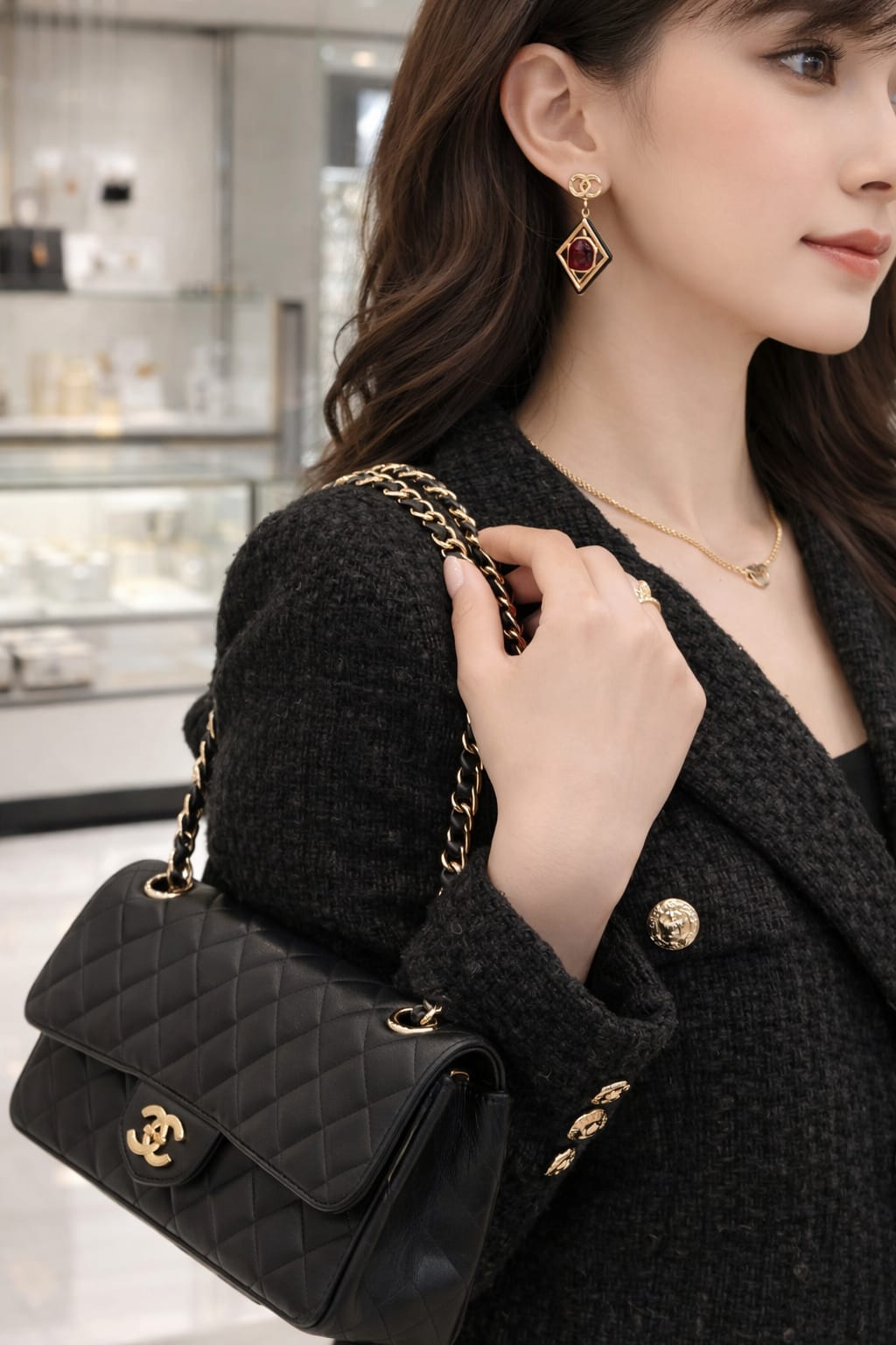 Elegant Cha-nel Heart Drop Earrings