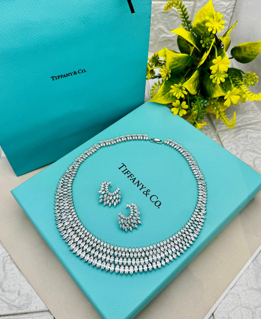 Ti-ff-any  American Diamond Neacklace And Earring