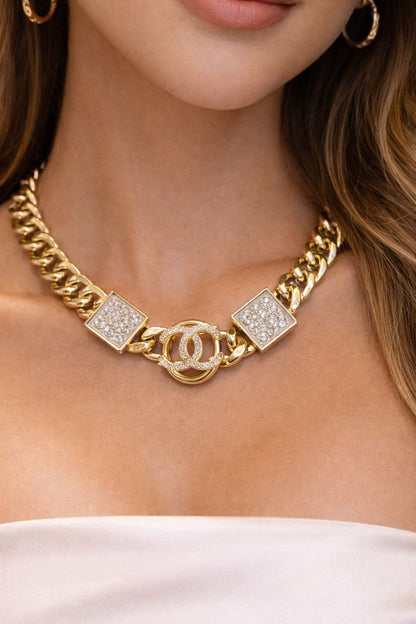 Cha-nel Pearl & Diamond Studded Choker cum Necklace