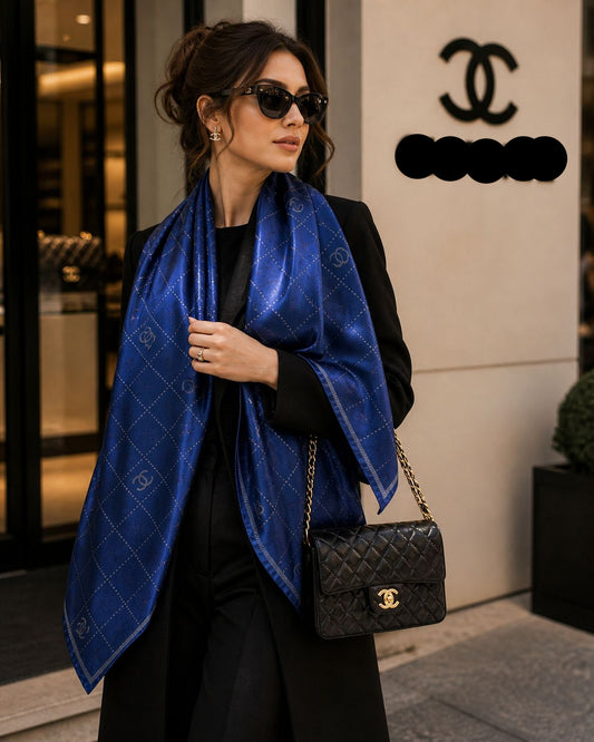 Cha-nel Blue floral Shimmer Stole – Premium Semi Cotton Silk Blend