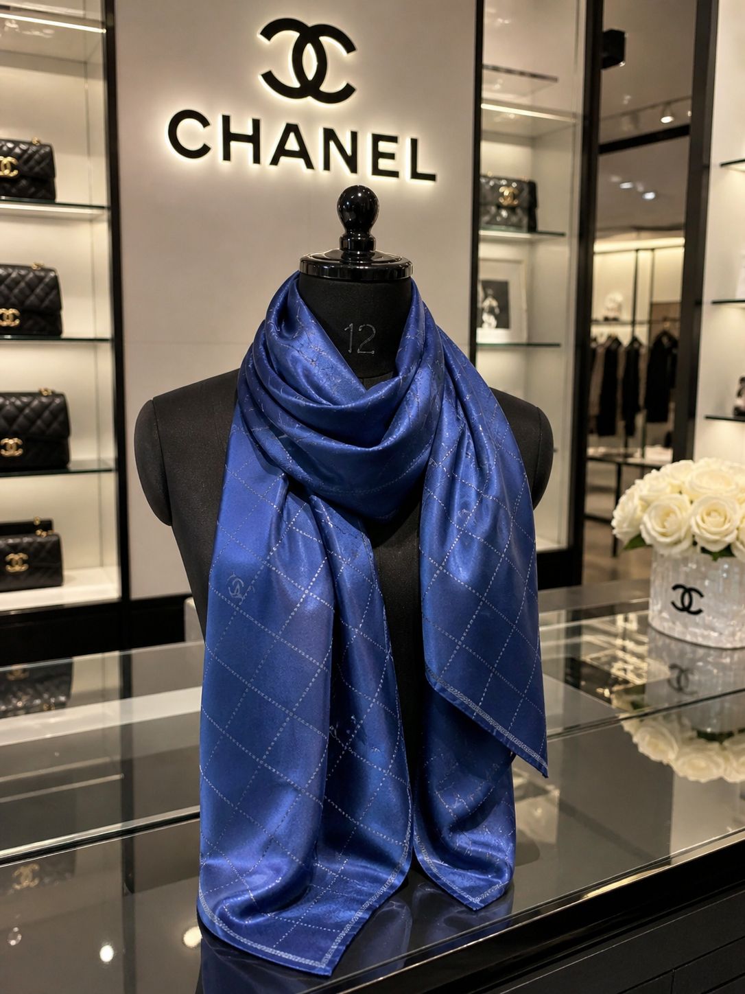 Cha-nel Blue floral Shimmer Stole – Premium Semi Cotton Silk Blend
